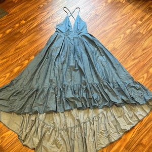 Denim maxi dress high low
